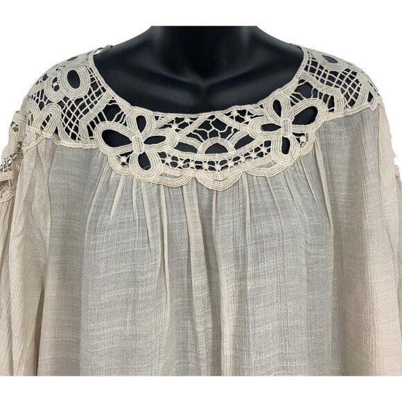 Zac & Rachel Woman Plus Size Tunic Top 2X Crochet Yoke Blouse Beige Blouse New - Picture 3 of 11